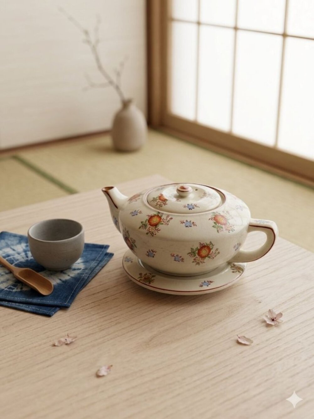 Vintage Mikori Ware Teapot with Trivet Hand Painted Japan Turtle Mark 1930s
